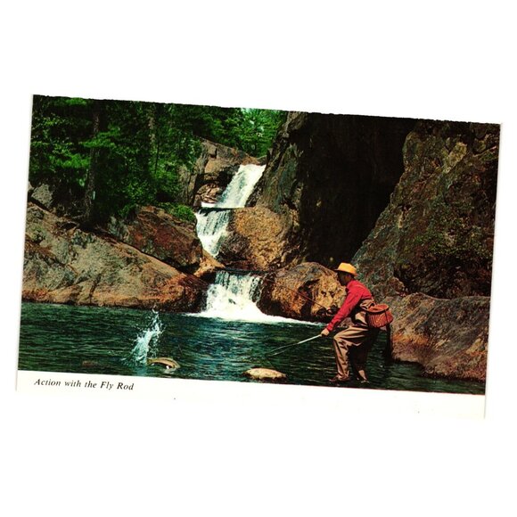 Action With Fly Rod Smalls Falls Rangeley Maine Bromley Postcard C19167 Fishing - Picture 1 of 2